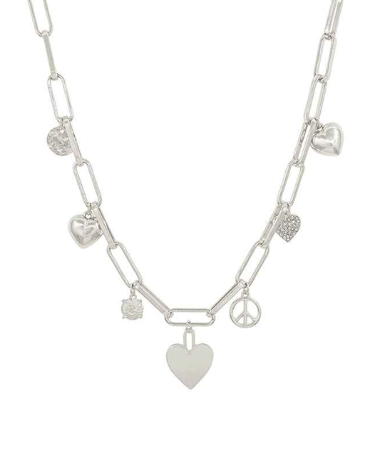 Heart & Crystal Charm Short Necklace