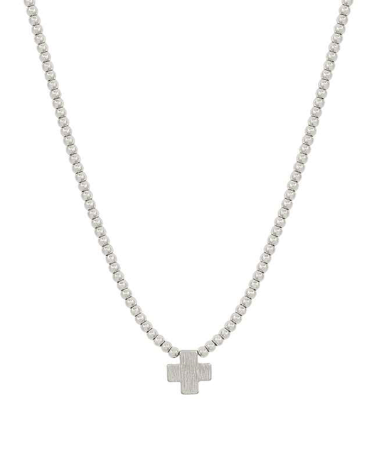 4mm CCB Body w/ Metal Cross Short Necklace