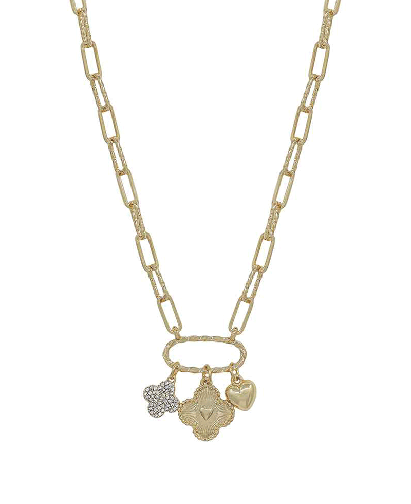 Clover & Heart Pendant Short Necklace