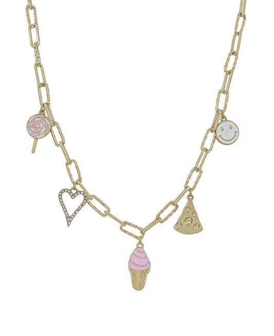 Multi Charm Chain Short Necklace