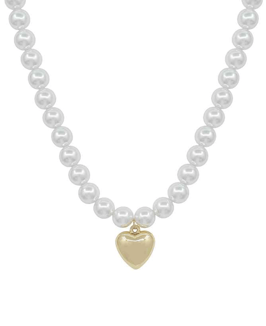 Large Pearl Body w/ Heart CCB Short Necklace