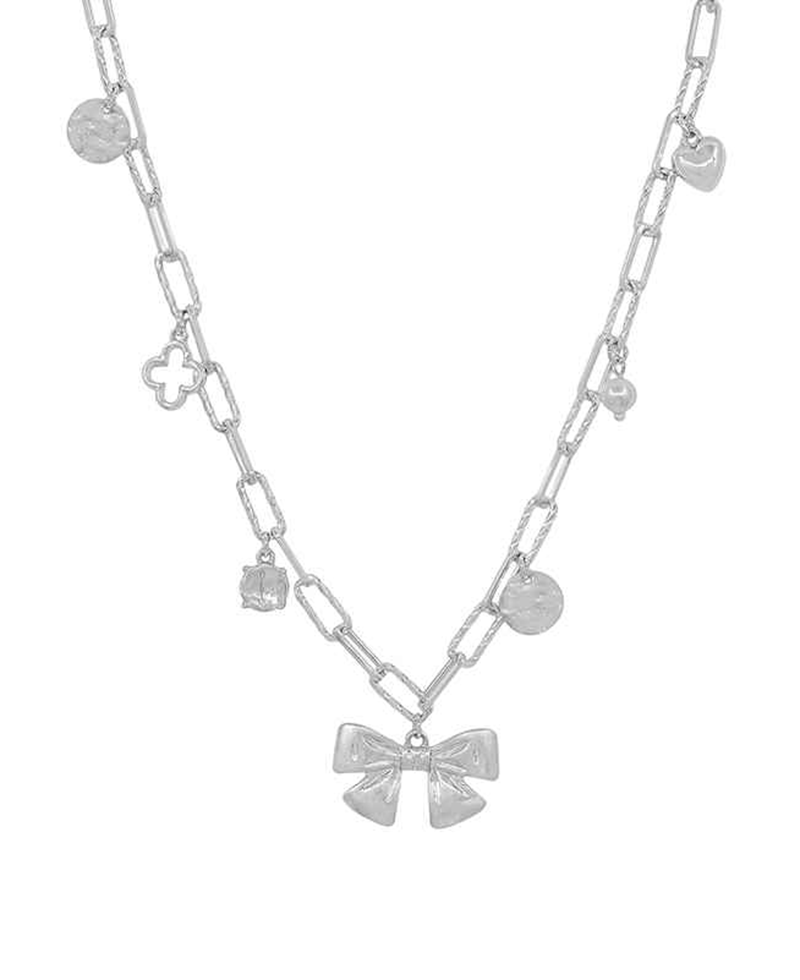 Ribbon w/ Multi Charm Short Necklace