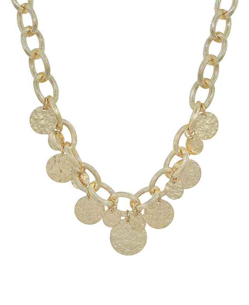 Bold Textured Metal Chain w/ Charms Short Necklace