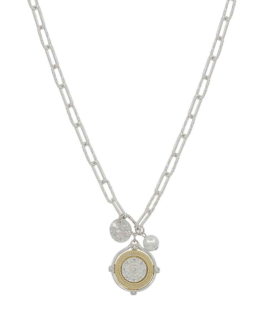 Coin Metal Pendant w/ Charms Short Necklace