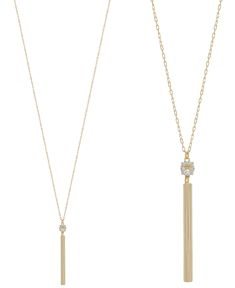 Crystal Accent w/ Cylinder Bar Drop Necklace