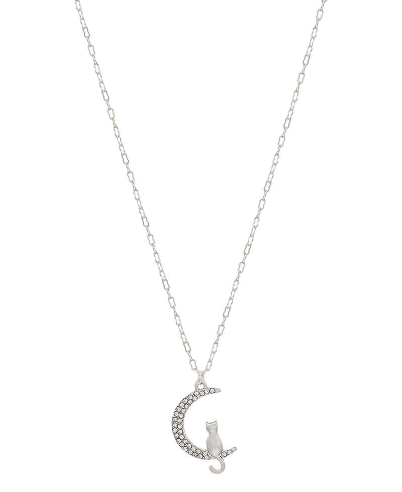 Paved Moon w/ Cat Short Necklace