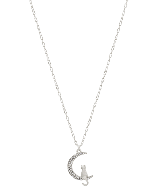 Paved Moon w/ Cat Short Necklace