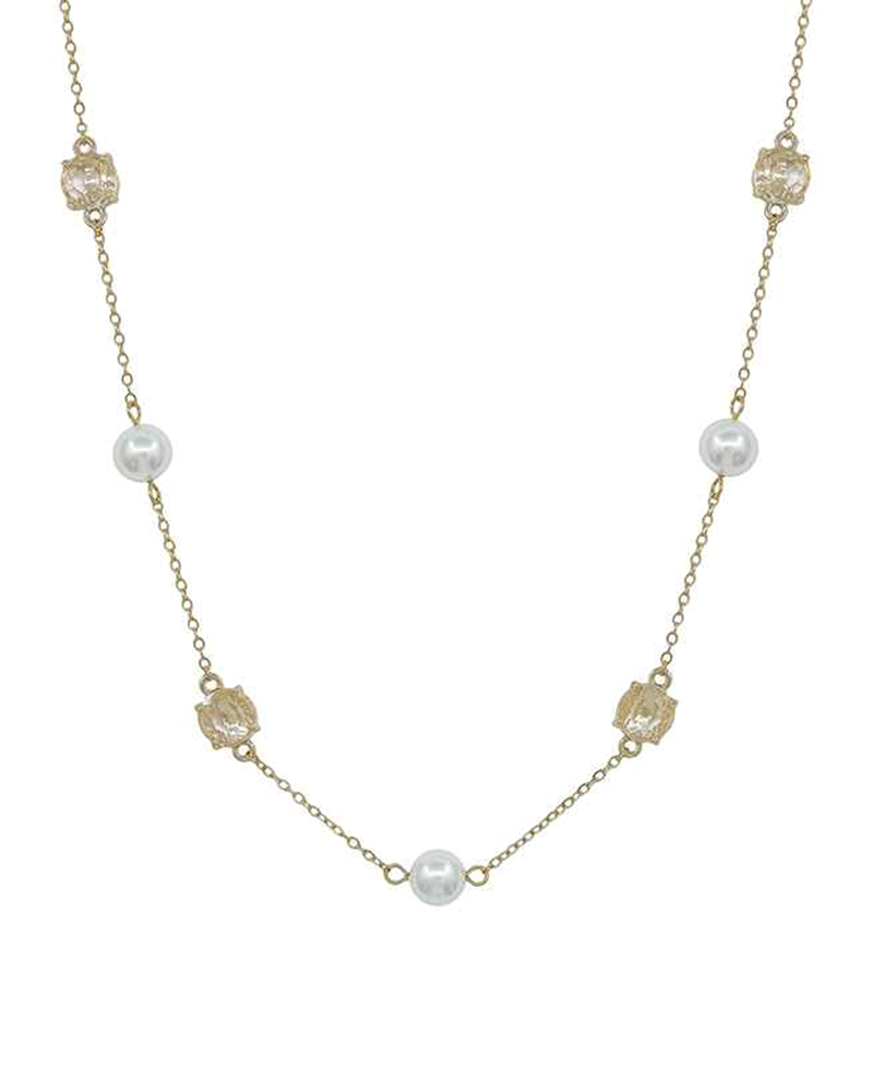 Crystal & Pearl Station Short Necklace