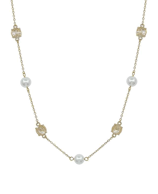 Crystal & Pearl Station Short Necklace