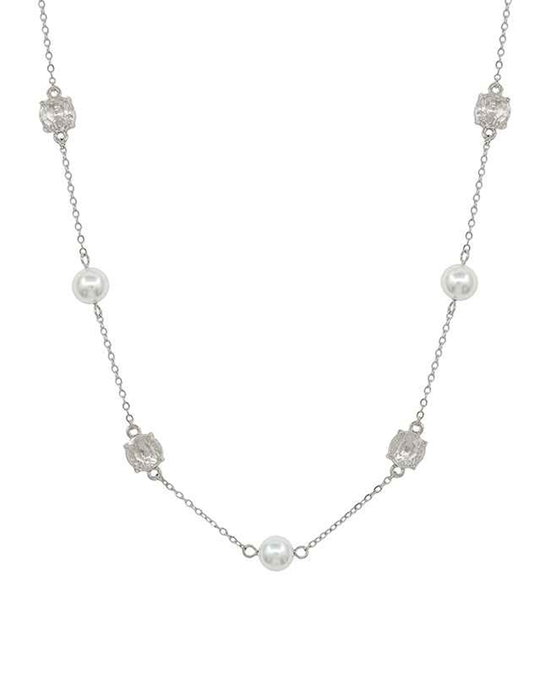 Crystal & Pearl Station Short Necklace