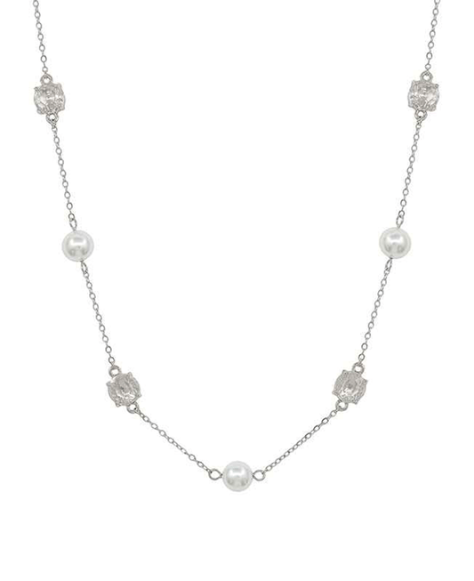 Crystal & Pearl Station Short Necklace