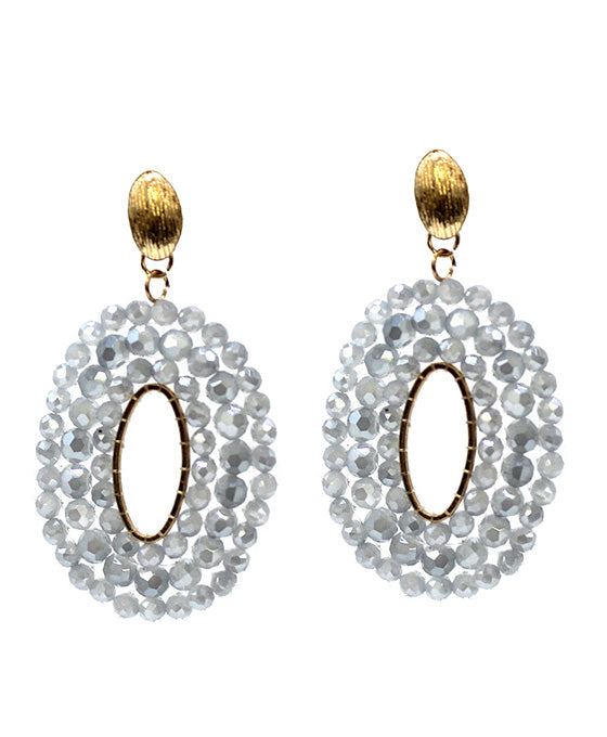 Oval Shape Beaded Post Earring