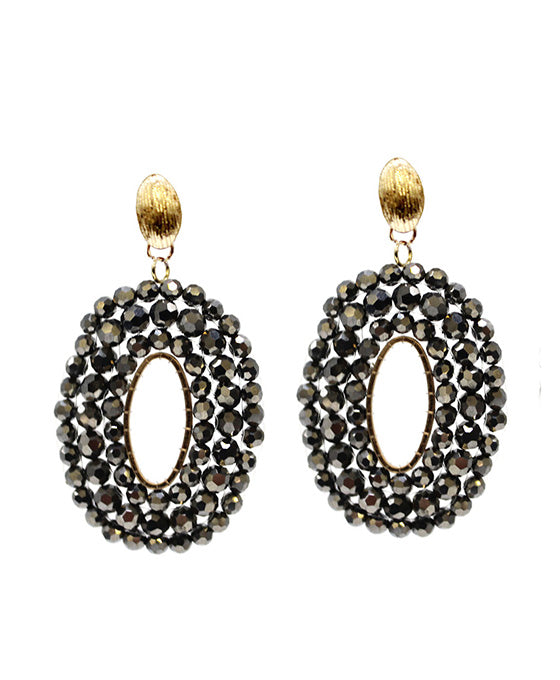 Oval Shape Beaded Post Earring