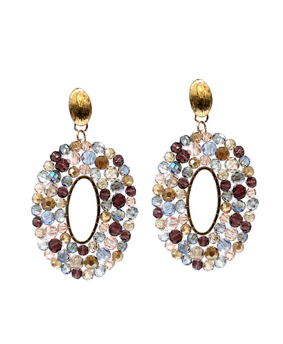 Oval Shape Beaded Post Earring