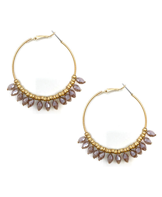 Metal Round w/ Beads Hoop Earring