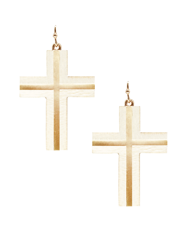 Metal & Wood Cross Earring