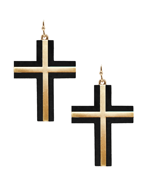 Metal & Wood Cross Earring