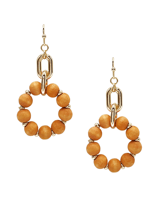 Wood Ball Bead Drop Earring