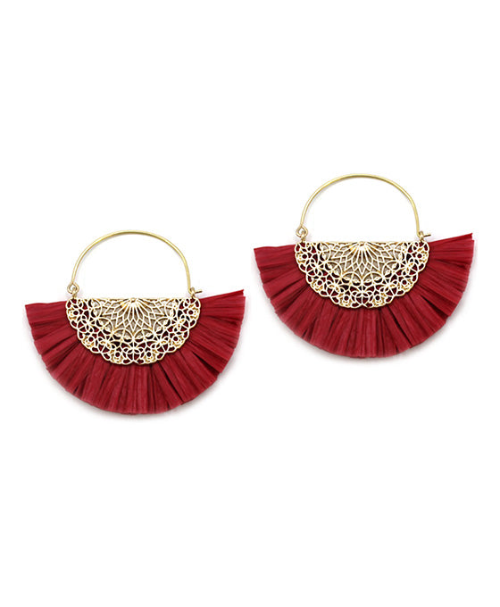 Metal w/ Fan Tassel Hoop Earring