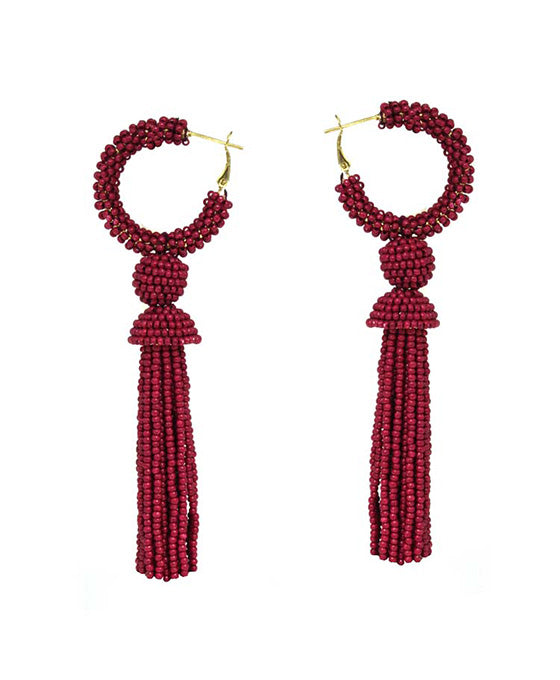 Seed Bead w/ Tassel Hoop Earring