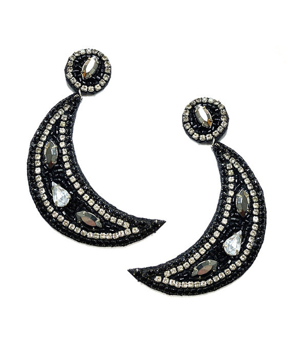 Crescent Moon w/ Rhinestone Post Earring