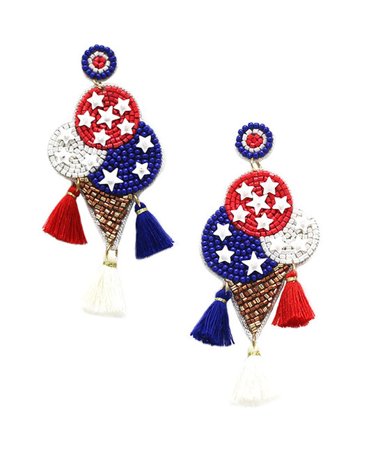 Seed Beaded Triple Round w/ Star & Tassel Earring