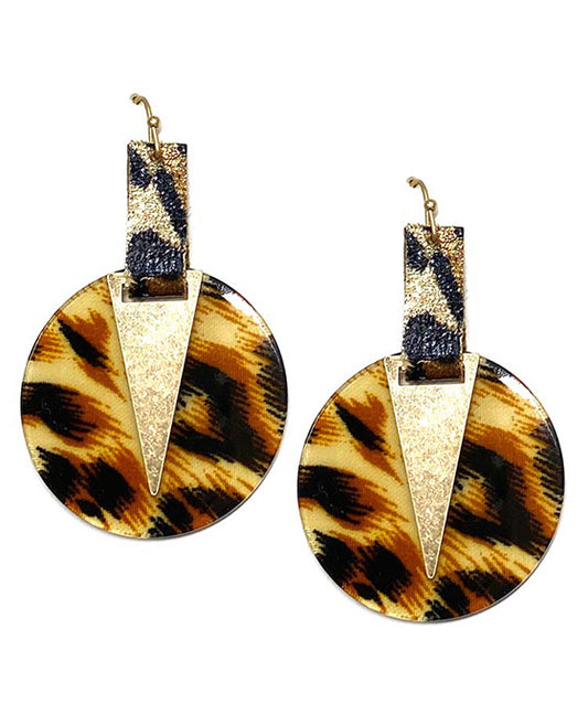 Round Stone-and-Leather Earring