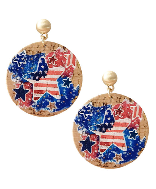 Round American Flag Cork Earring