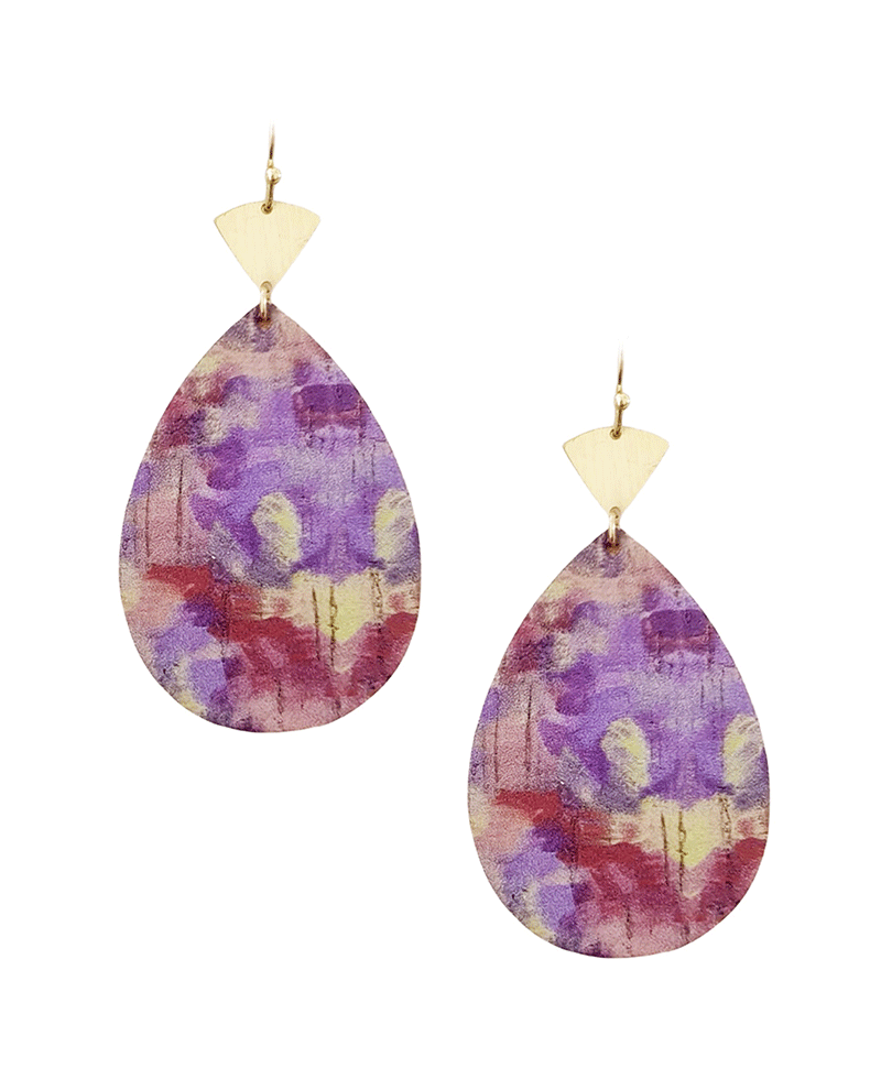 Tie Dye Cork Teardrop Earring