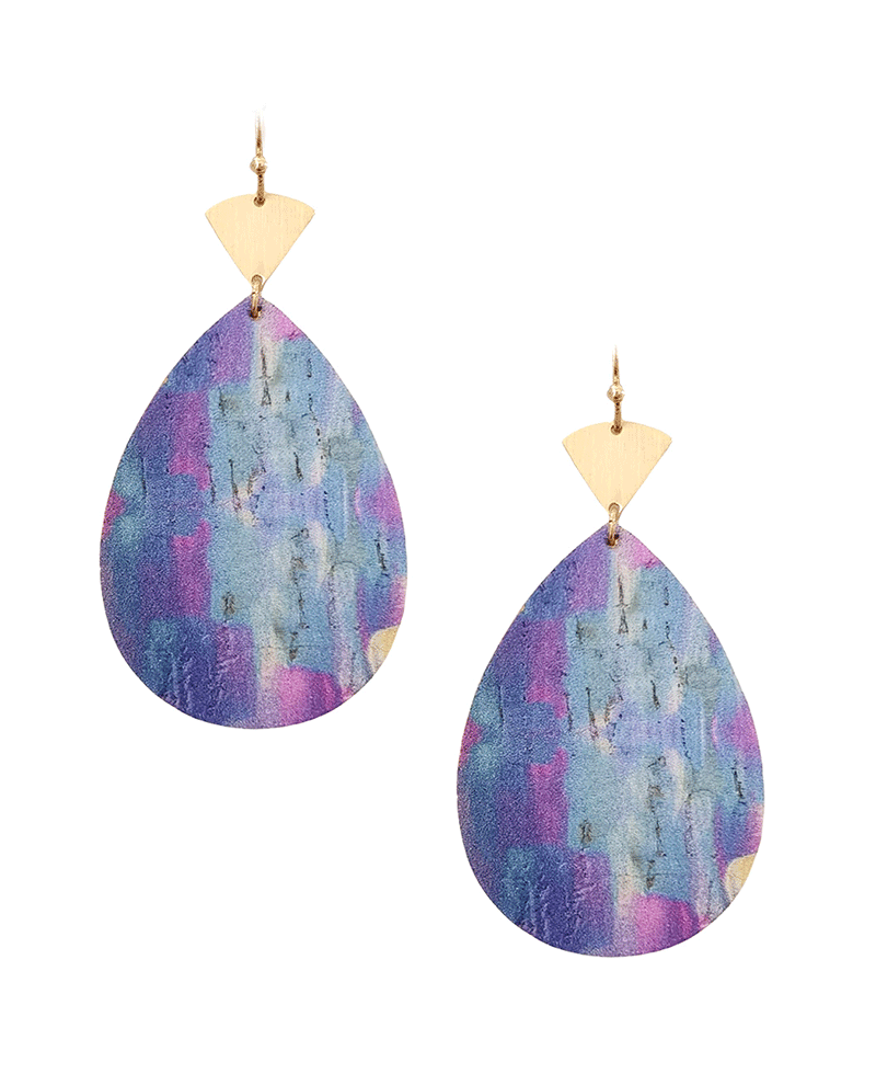 Tie Dye Cork Teardrop Earring