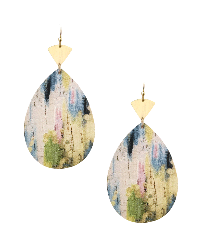 Tie Dye Cork Teardrop Earring