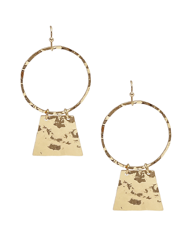 Textured Circle w/ Trapezoid Metal Earring