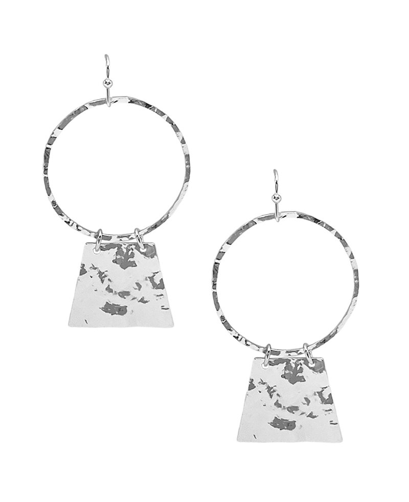 Textured Circle w/ Trapezoid Metal Earring