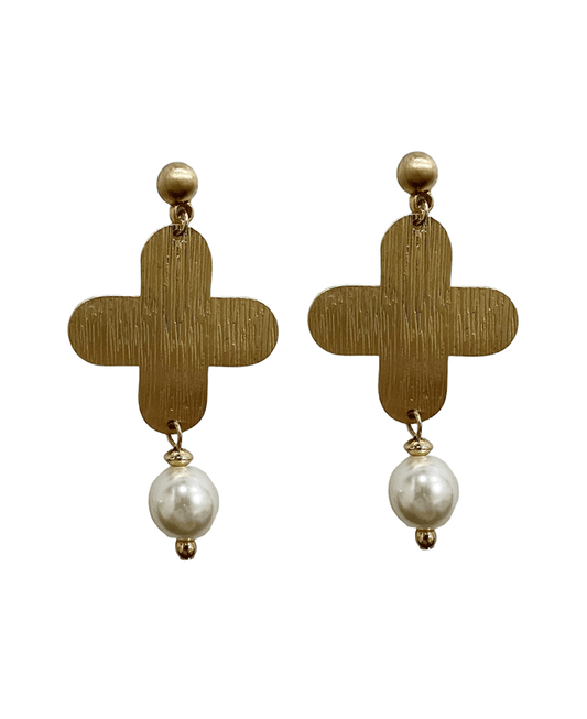 Cross & Pearl Drop Post Earring