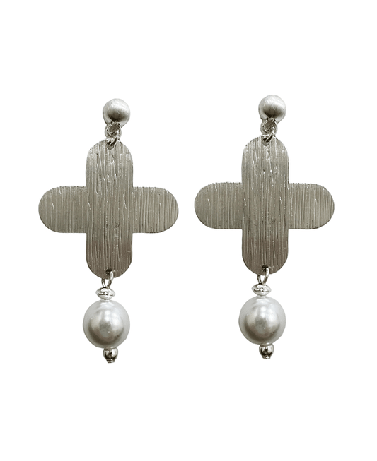 Cross & Pearl Drop Post Earring