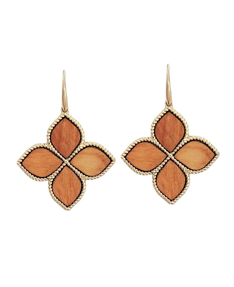 Wooden Clover Shape Earring