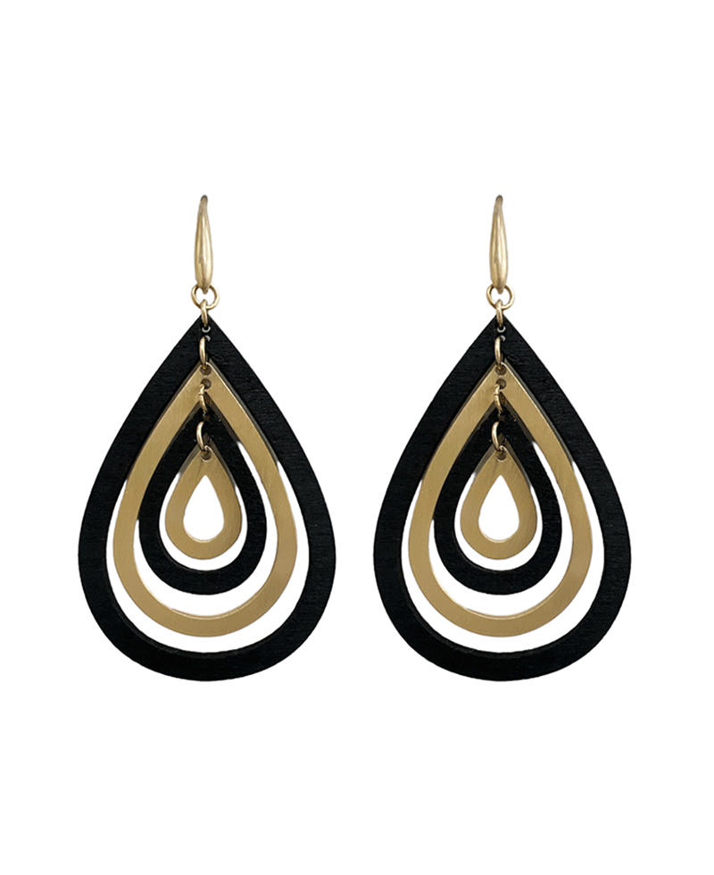 Layered Wood & Metallic Teardrop Earring