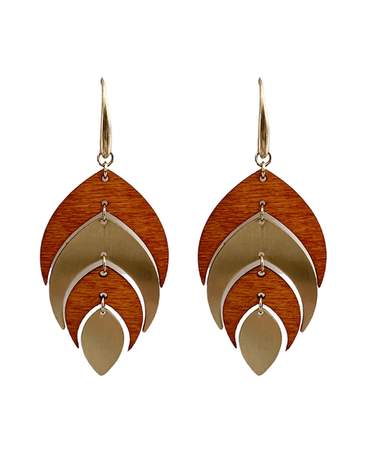 Wood & Metallic Leaf Earring