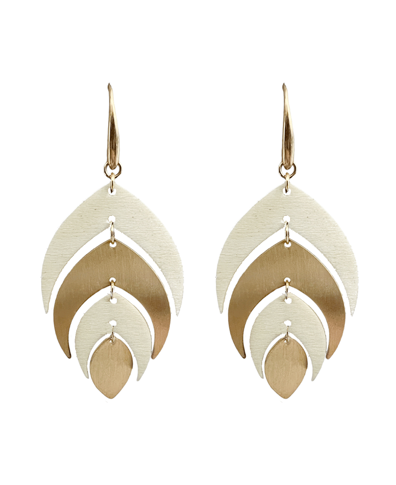 Wood & Metallic Leaf Earring