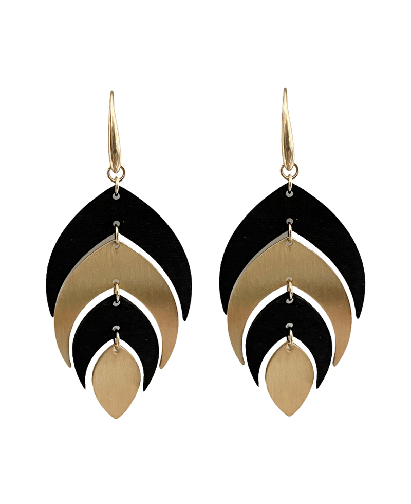 Wood & Metallic Leaf Earring