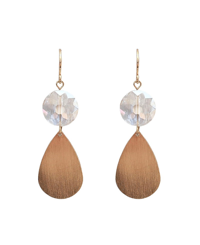 Wooden Teardrop w/ Crystal Earring