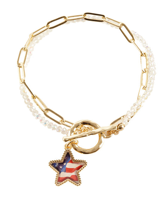 Glass Bead w/ Epoxy Star Patriot Toggle Bracelet