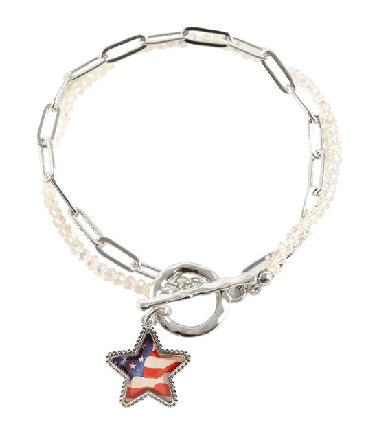 Glass Bead w/ Epoxy Star Patriot Toggle Bracelet