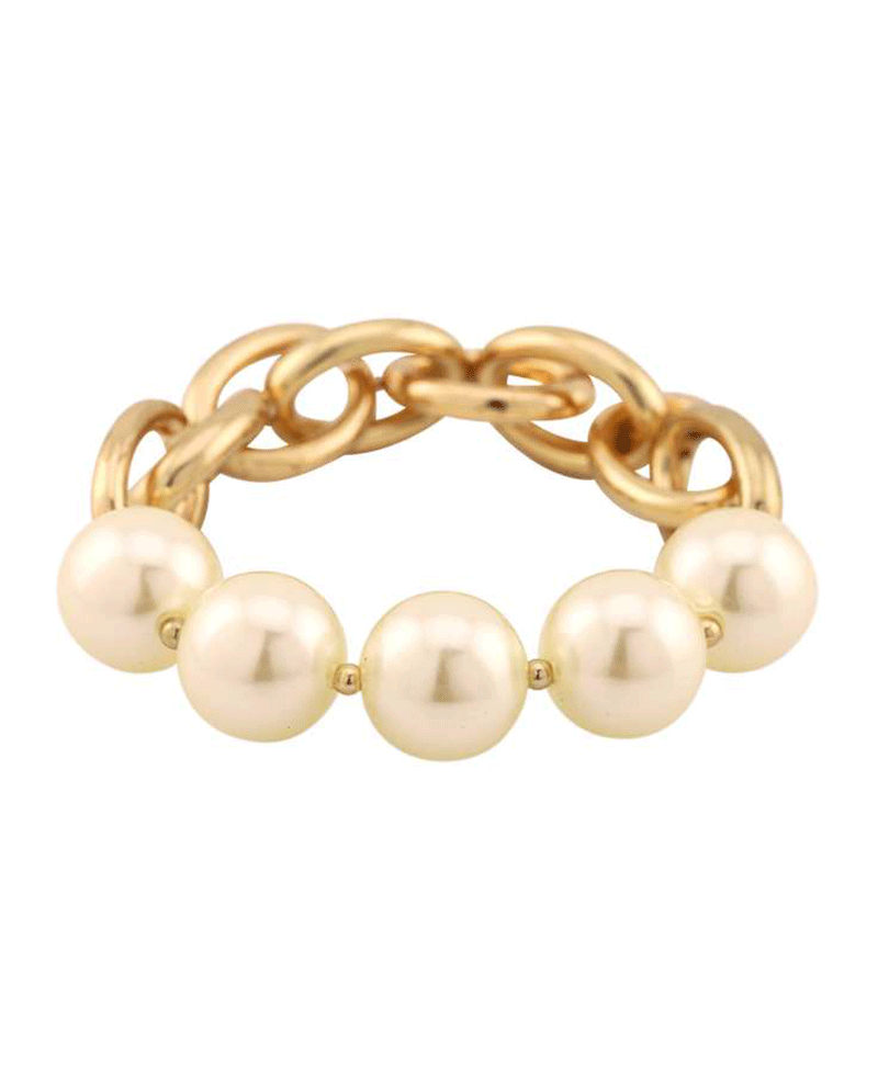 Pearl & Metal Link Elastic Bracelet