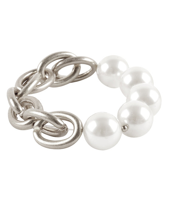 Pearl & Metal Link Elastic Bracelet