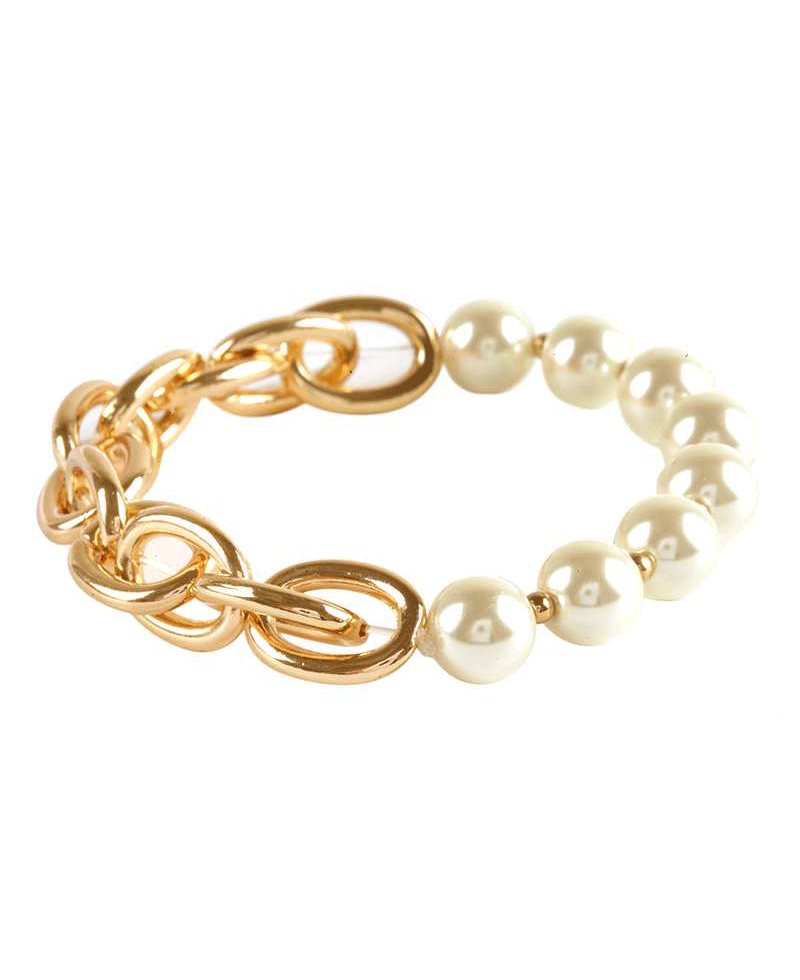 Pearl & Metal Chain Link Bracelet