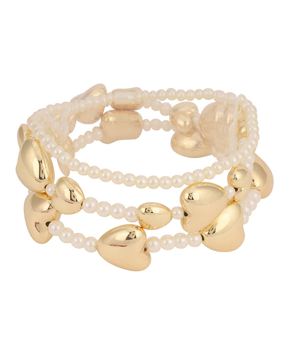 Pearl & CCB Heart Multi Stackable Bracelet