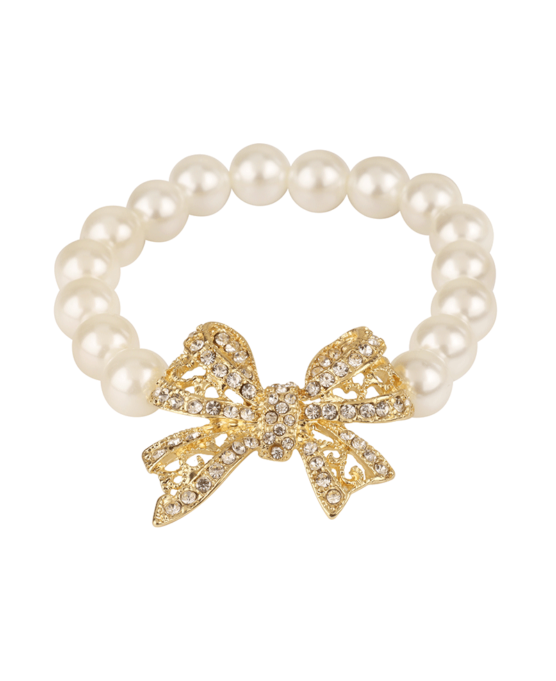 Pearl w/ Rhinestone Bow Bracelet