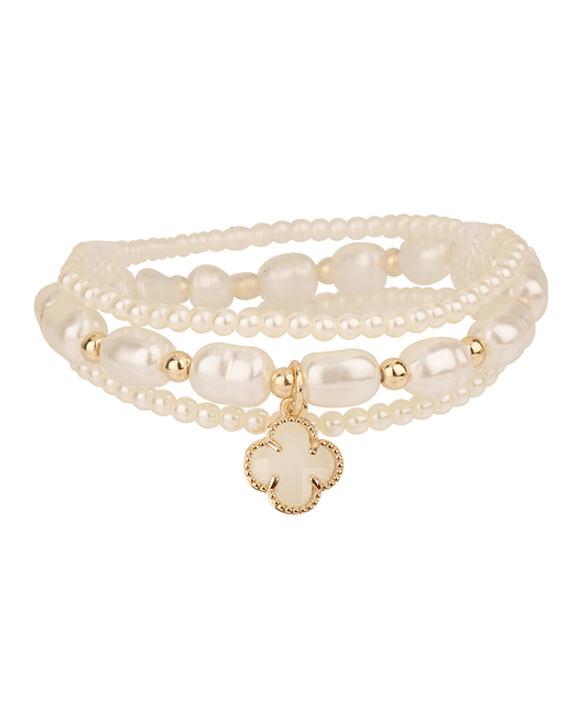 Clover Accent Pearl & Glass Bead Bracelet