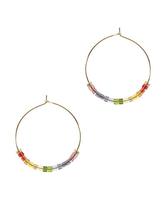 Glass Bead Round Hoop Earring